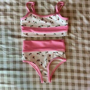 Beach Riot Pink and White Peonie Floral Girls Swim Bikini 5/6T